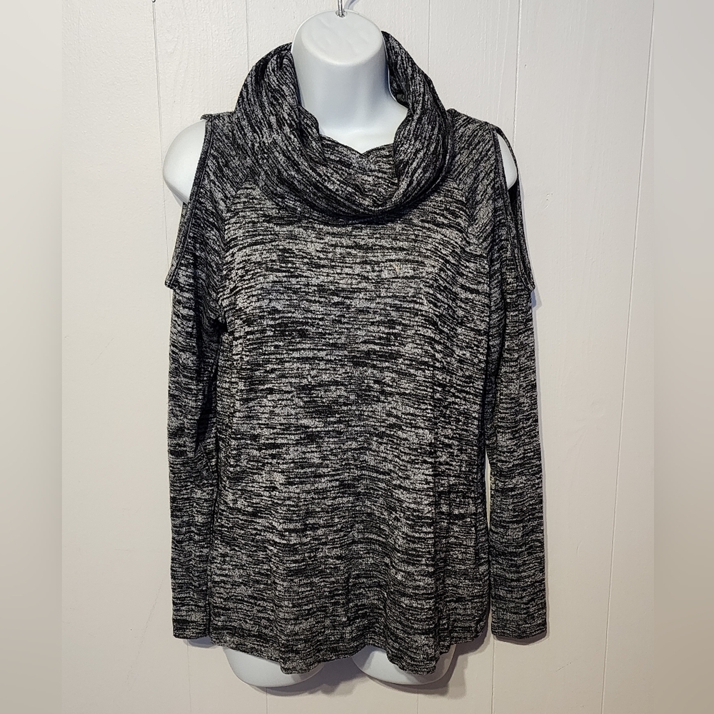 Apt 9 Cold Shoulder Long‎ Sleeve Shirt Cowl Neck Gray Casual Lightweight B89